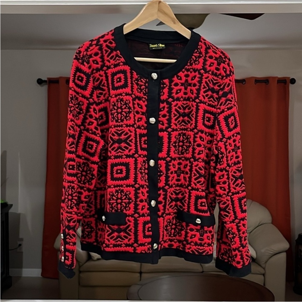 Vintage Stuart Alan Long Sleeve Red/Black Blazer/Jacket Size 18